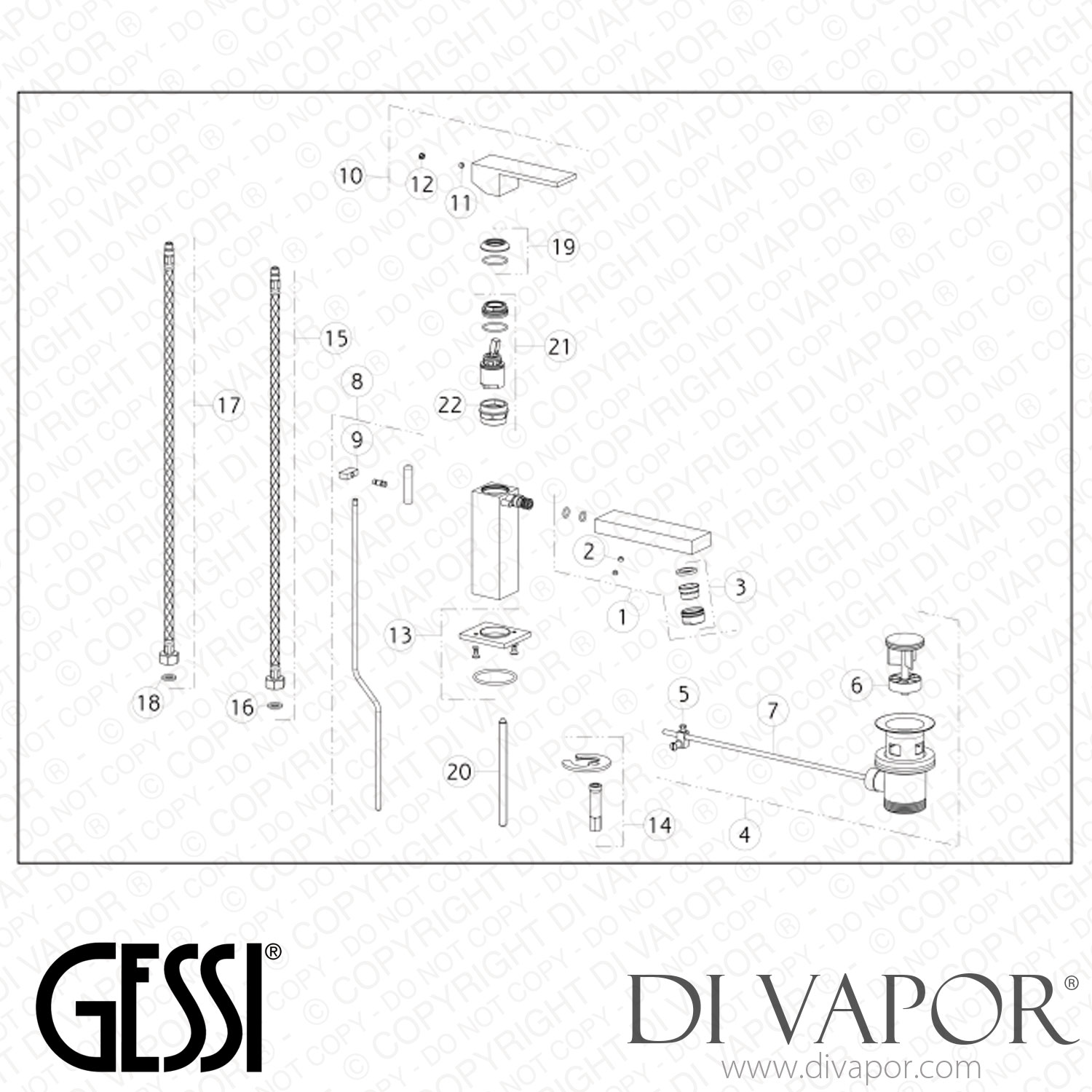 "Gessi Basin Mixer, Flexible Connections, With Waste (Art. 20001) Spare