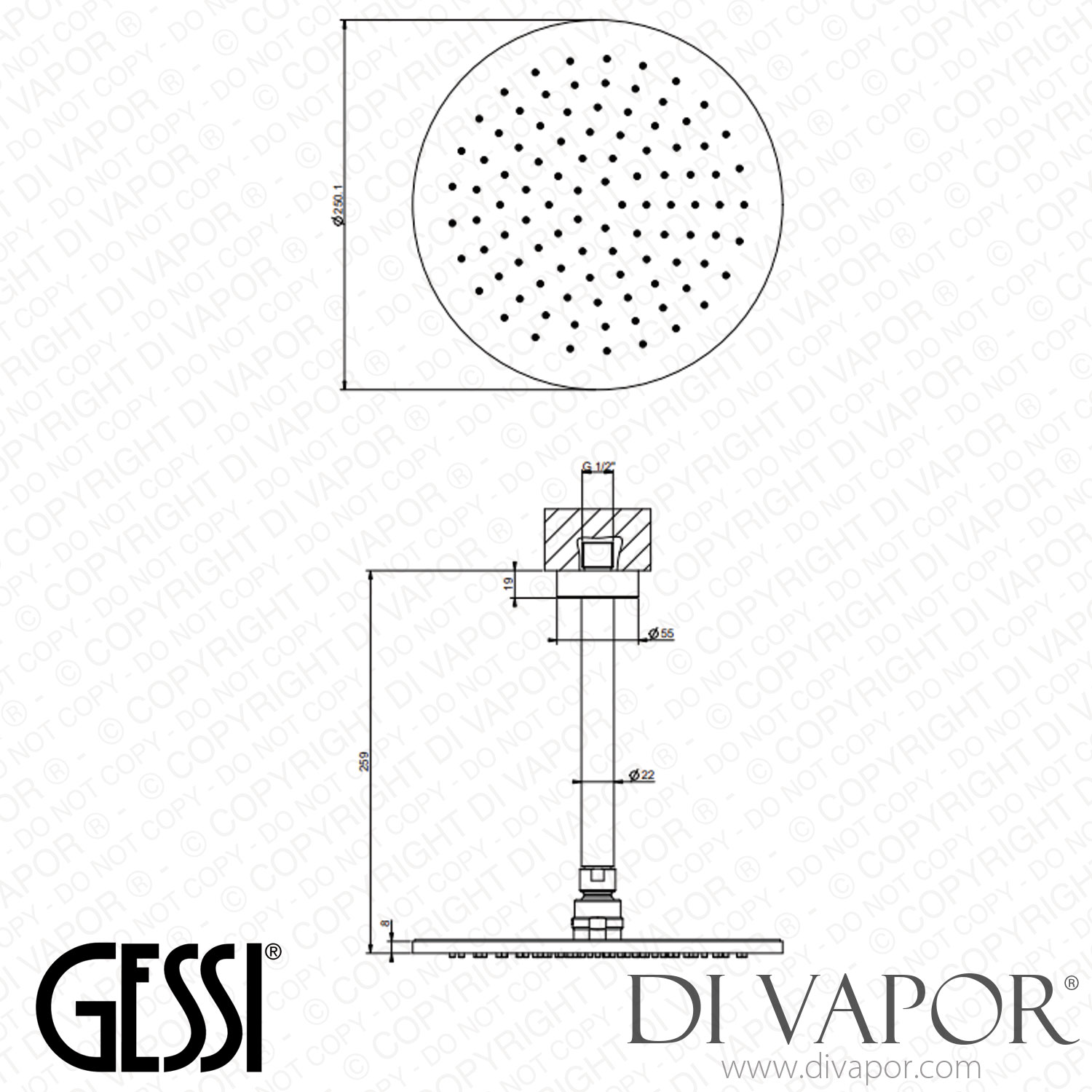 Gessi Ceilingmounted Adjustable Shower Head (Art. 63352) Spare Parts