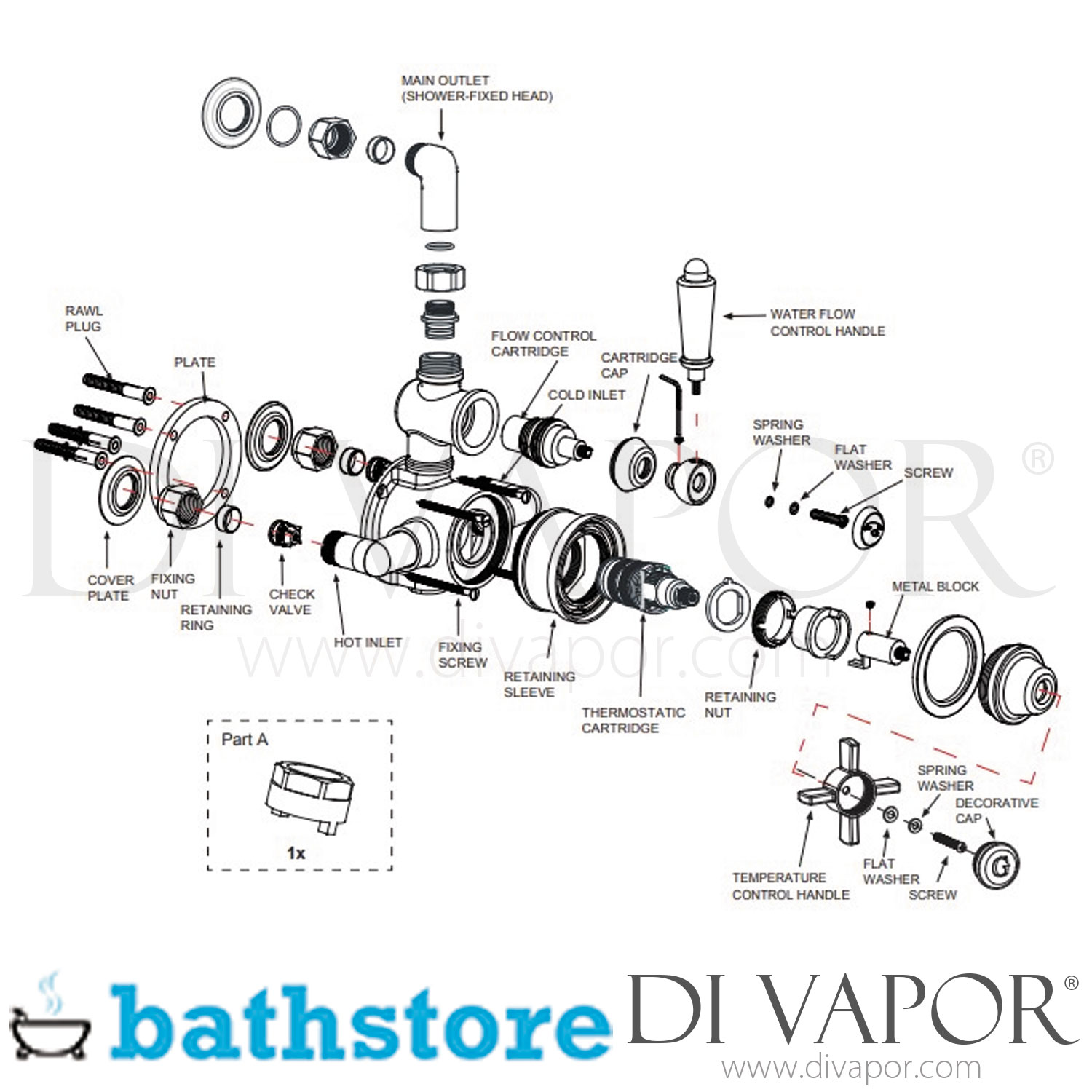 Bathstore Grand Chrome Shower Valve with Shower Head Spare Parts B DV 184