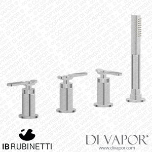 IB Rubinetti B2397SS Bold Four Holes Bath Filler with Overflow Outlet Connection Diverter and Shower Kit Spare Parts