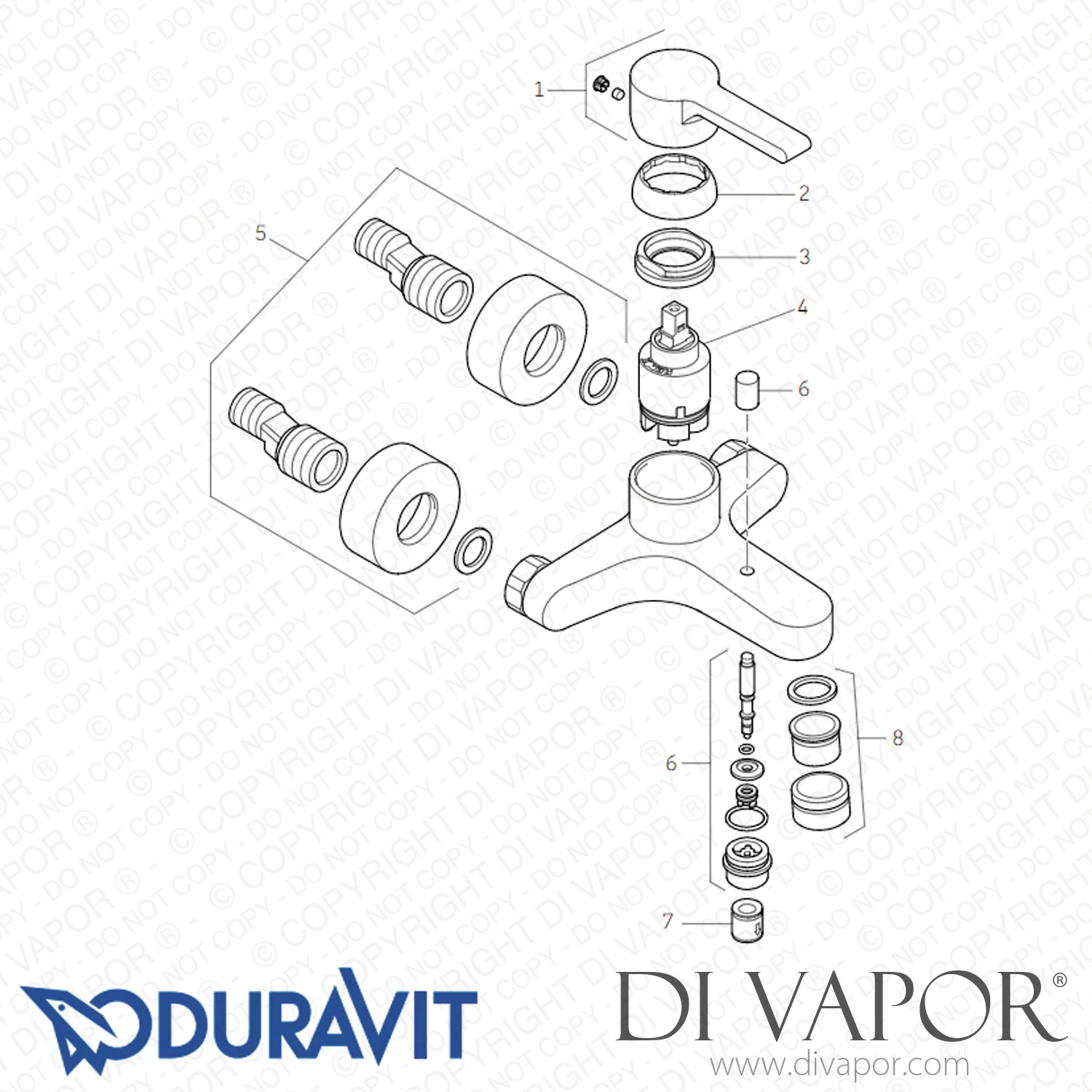 Duravit B.2 Single Lever Bath Mixer for Exposed Installation (B25230000) Spare Parts