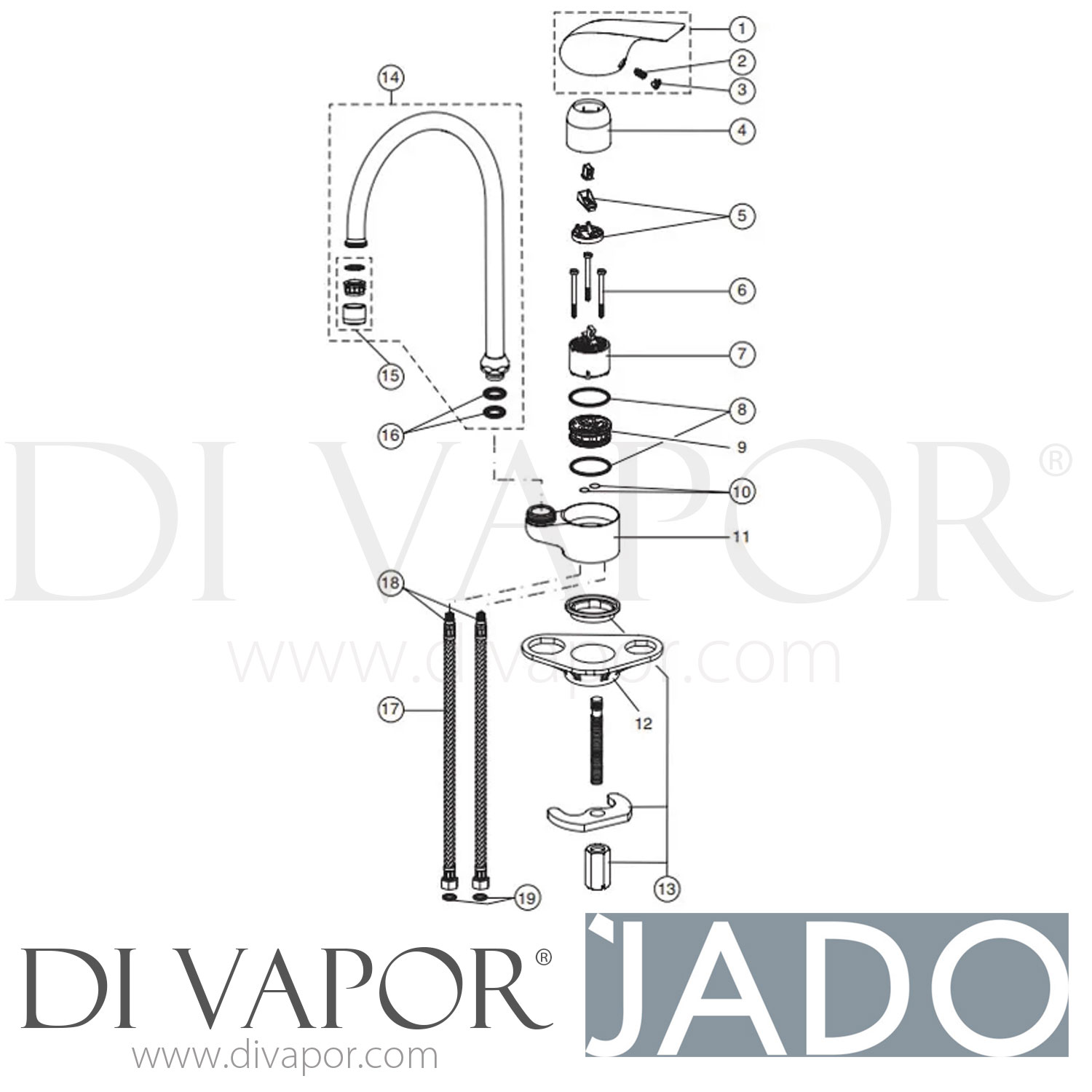 Jado B3696AA Ceraplan Kitchen Mixer with High Spout Tap Spare Parts