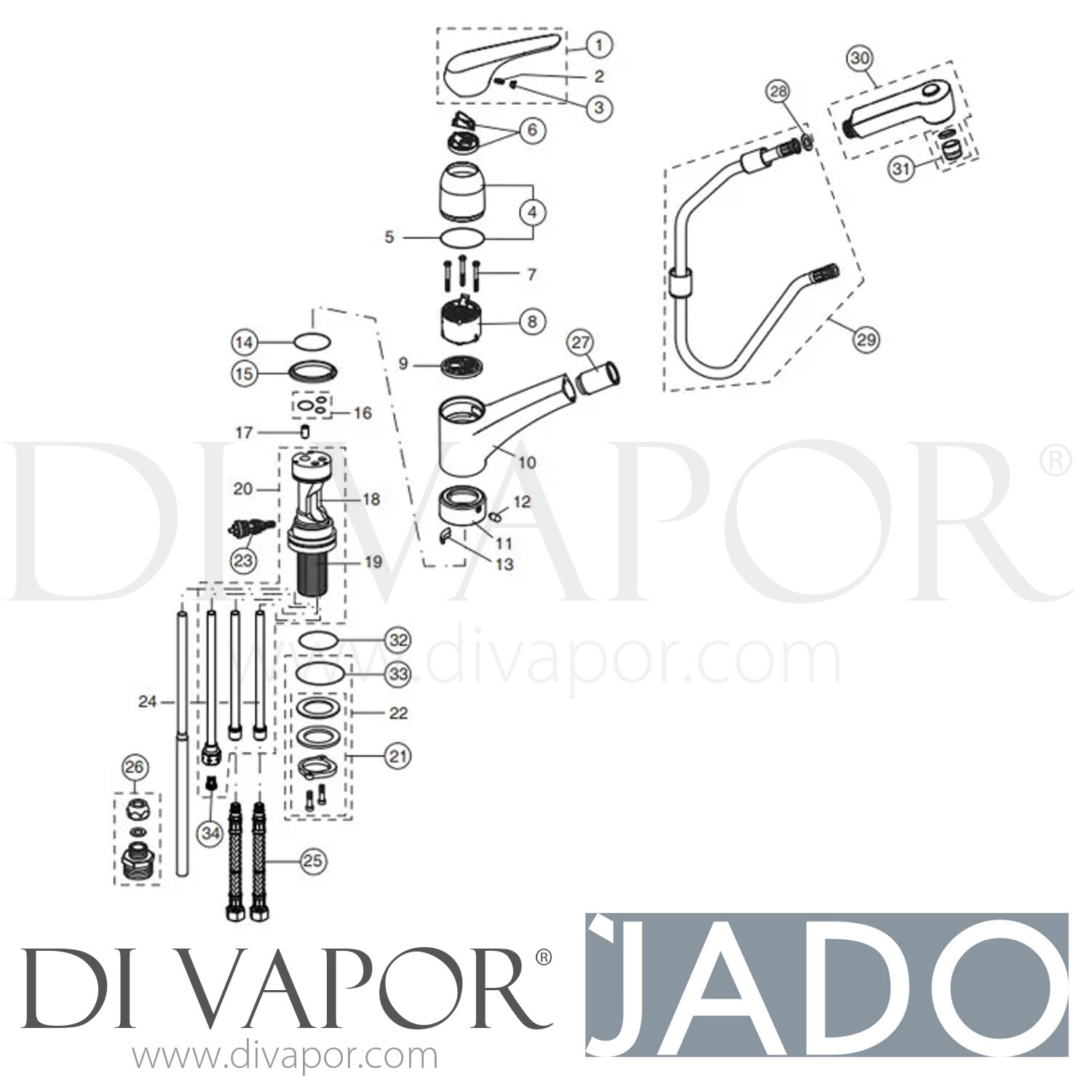 Jado B5348AA Cerasprint Kitchen Mixer with PullOut Hand Shower Spare Parts