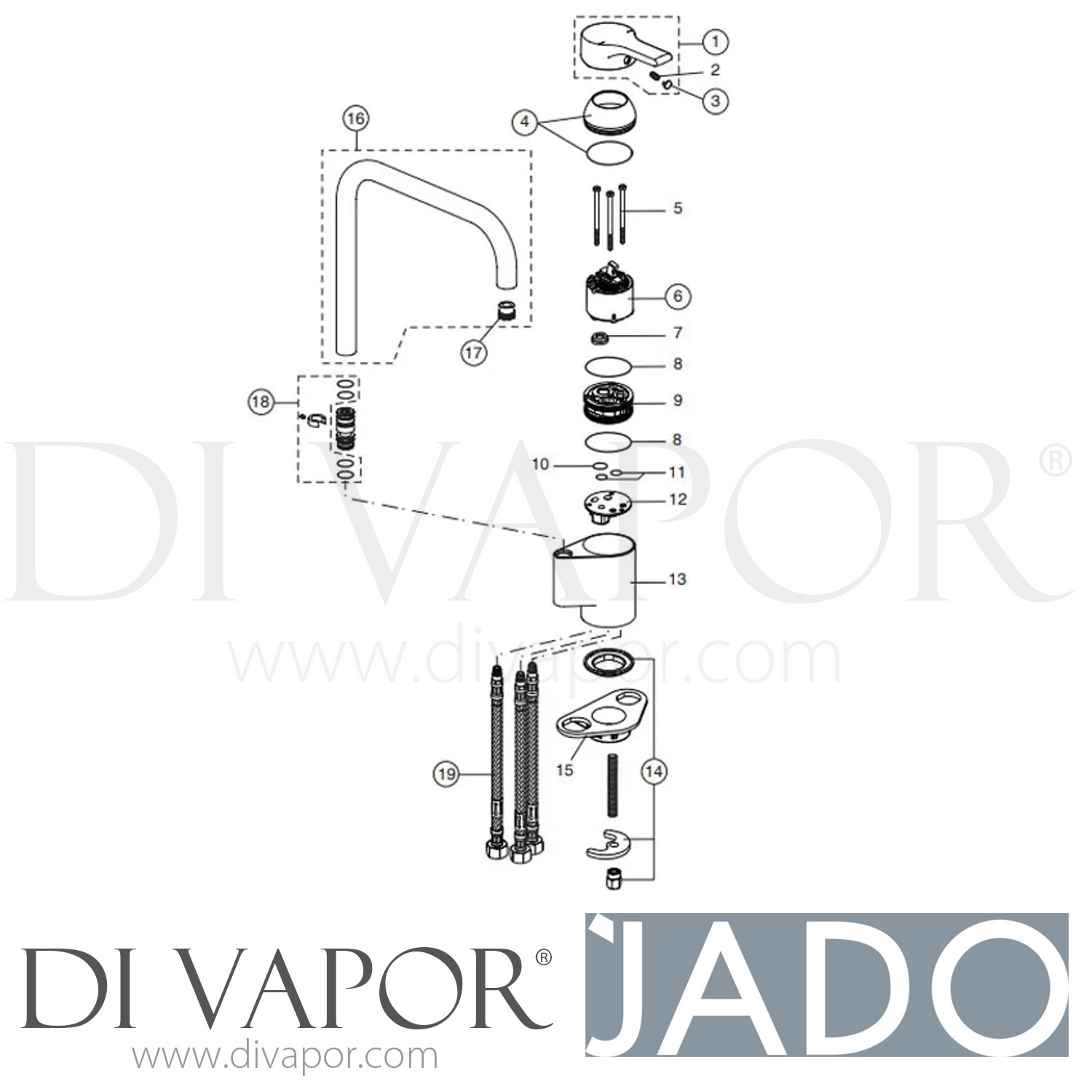 Jado B8085AA Active Kitchen Mixer with High Spout Low Pressure Tap