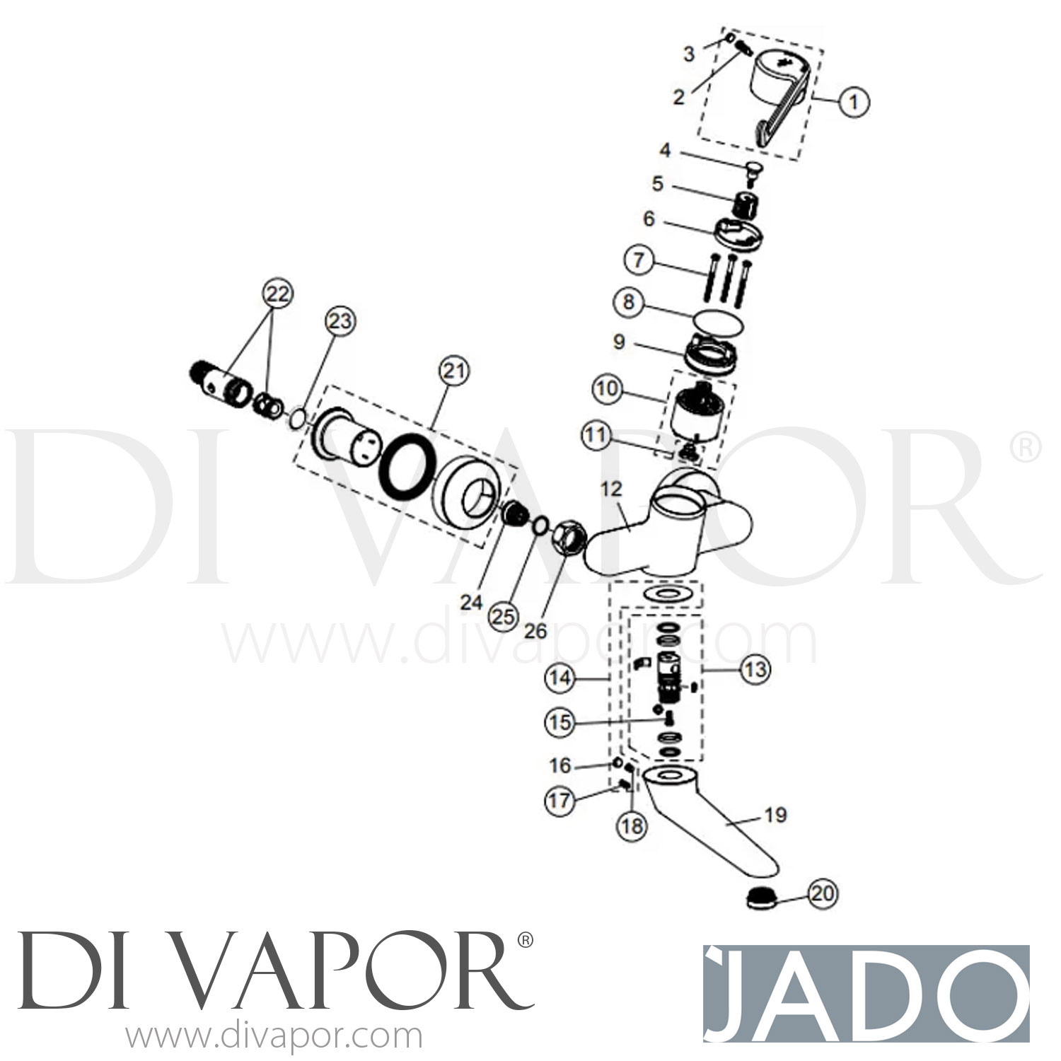 Jado B8222AA CeraPlus Wall Mounted Mixer Spare Parts