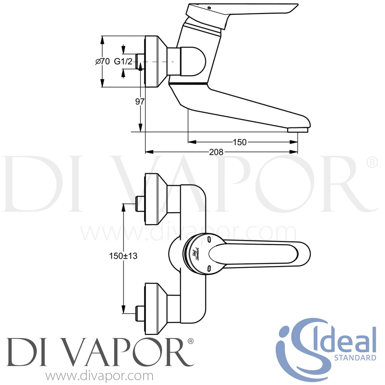 Ideal Standard B8312AA Ceraplus Exposed Basin Mixer with 150mm Spout, S