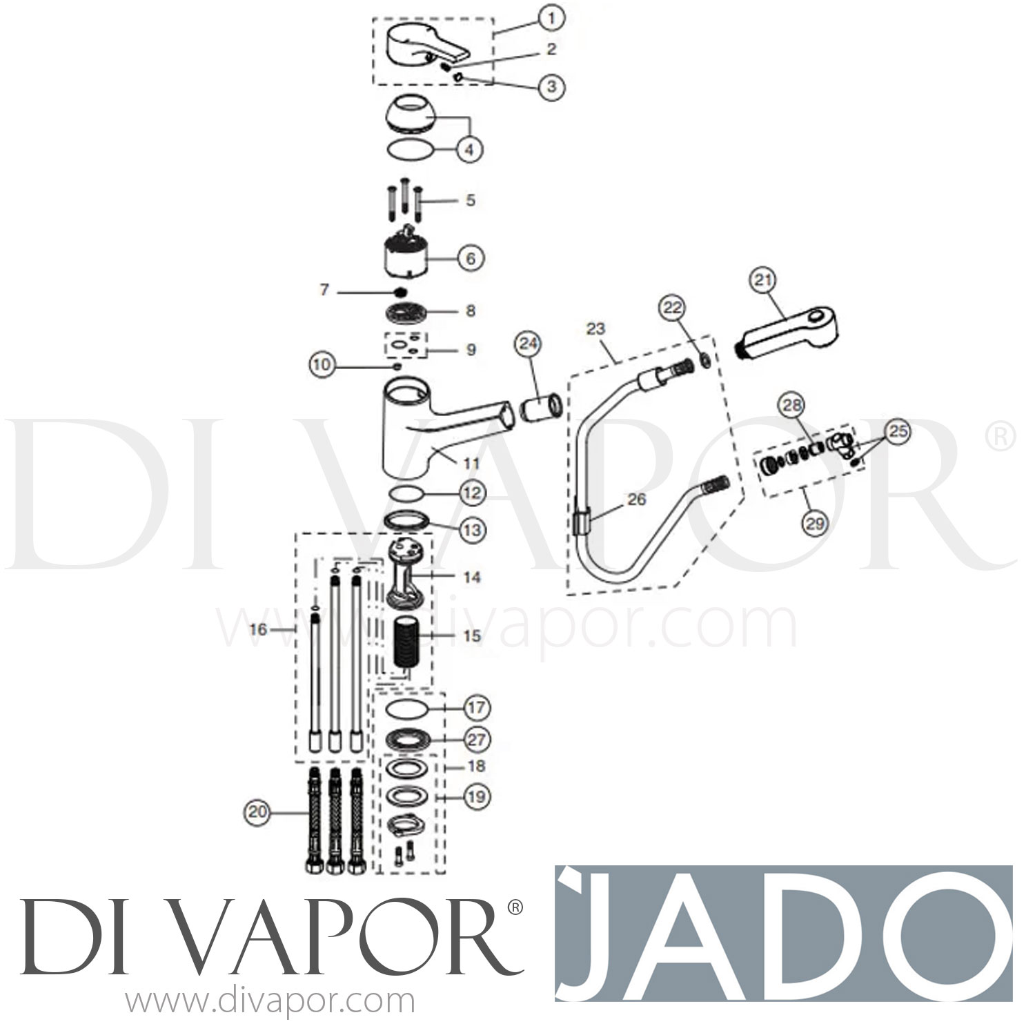 Jado B8436AA Active Kitchen Mixer with PullOut Hand Shower Low