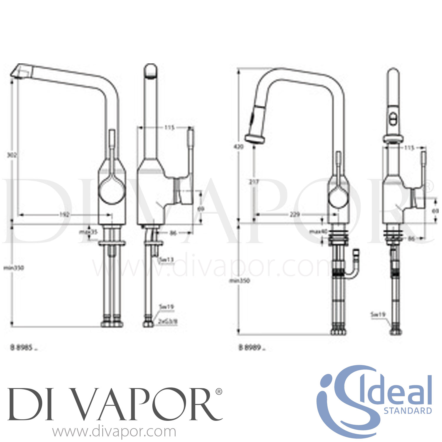 Ideal Standard B8989AA Retta Kitchen Mixer PullDown Spray Tap Spare Parts