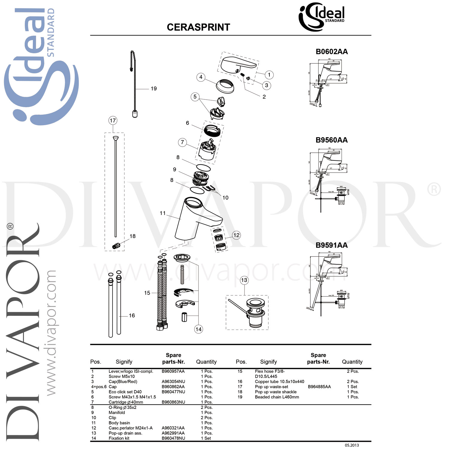 Ideal Standard B9560AA Cerasprint Basin Mixer Bathroom Tap Spare Parts
