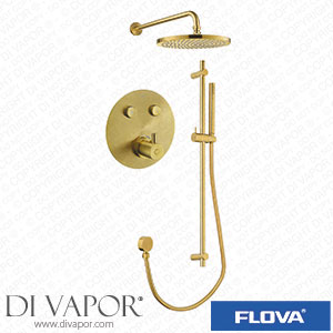 Flova BB-LVT2WPK4-RO-V Brushed Brass Goclick Flow Control 2 Outlet Shower Pack with Sliderail Kit - Round Spare Parts