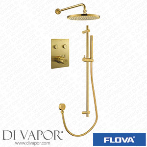 Flova BB-LVT2WPK4-SQ-V Brushed Brass Goclick Flow Control 2 Outlet Shower Pack with Sliderail Kit - Square Spare Parts