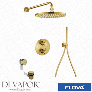 Flova BB-LVT3WPK1-RO-U Levo Thermostatic 3-Outlet Shower Valve with Fixed Head Handshower Kit and Bath Overflow Filler - Round Plate - Brushed Brass Spare Parts