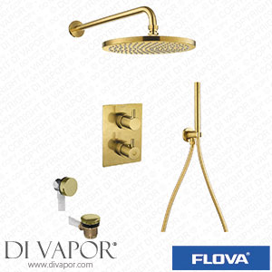 Flova BB-LVT3WPK1-SQ-U Levo Thermostatic 3-Outlet Shower Valve with Fixed Head Handshower Kit and Bath Overflow Filler - Square - Brushed Brass Spare Parts