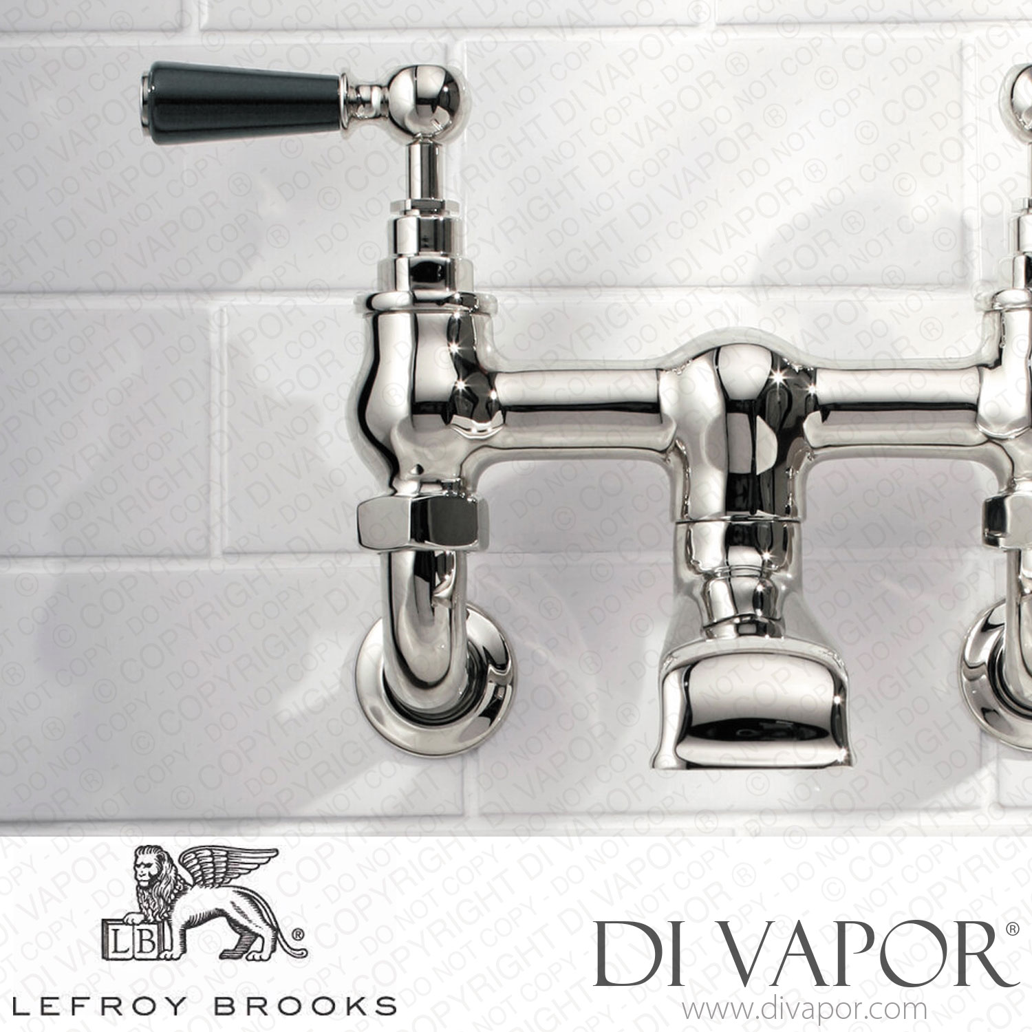 Lefroy Brooks Classic Wall Mounted Bath Bridge Filler With Black Levers
