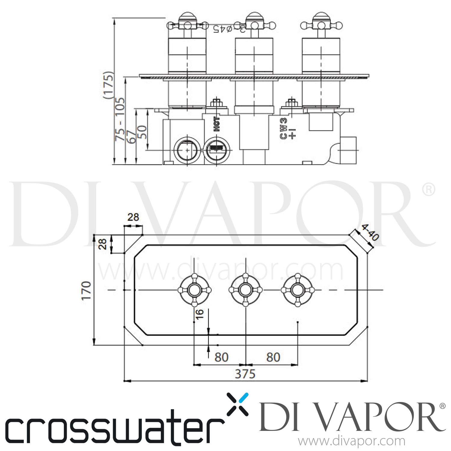 Crosswater BL3001RC+ Belgravia Crosshead Triple Thermostatic Shower