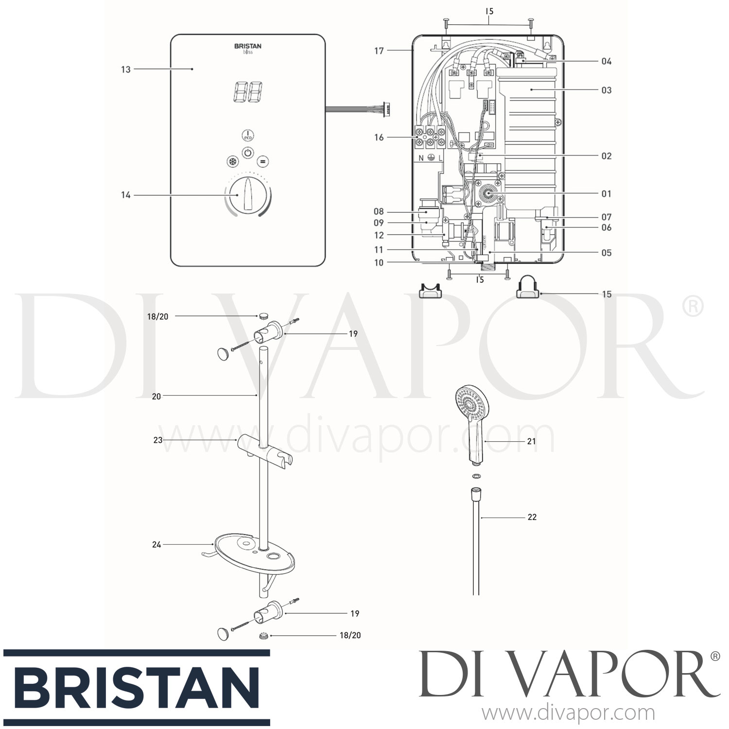 Bristan Bliss 10.5 kW Electric Shower Black Spare Parts BR DV 101
