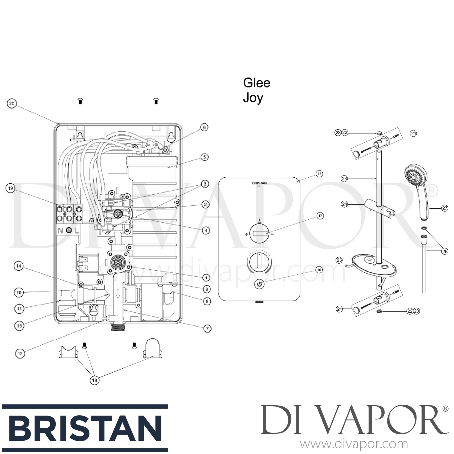 Bristan Joy 10.5 kW Electric Shower Black Spare Parts BR DV 107