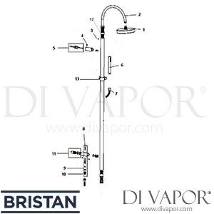 Bristan Prism Shower Pole with Integral Divertor to Handset Chrome Plated Shower Spare Parts BR DV 130