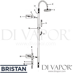 Bristan Prism Shower Pole with Integral Divertor to Handset Spare Parts - BR DV 325