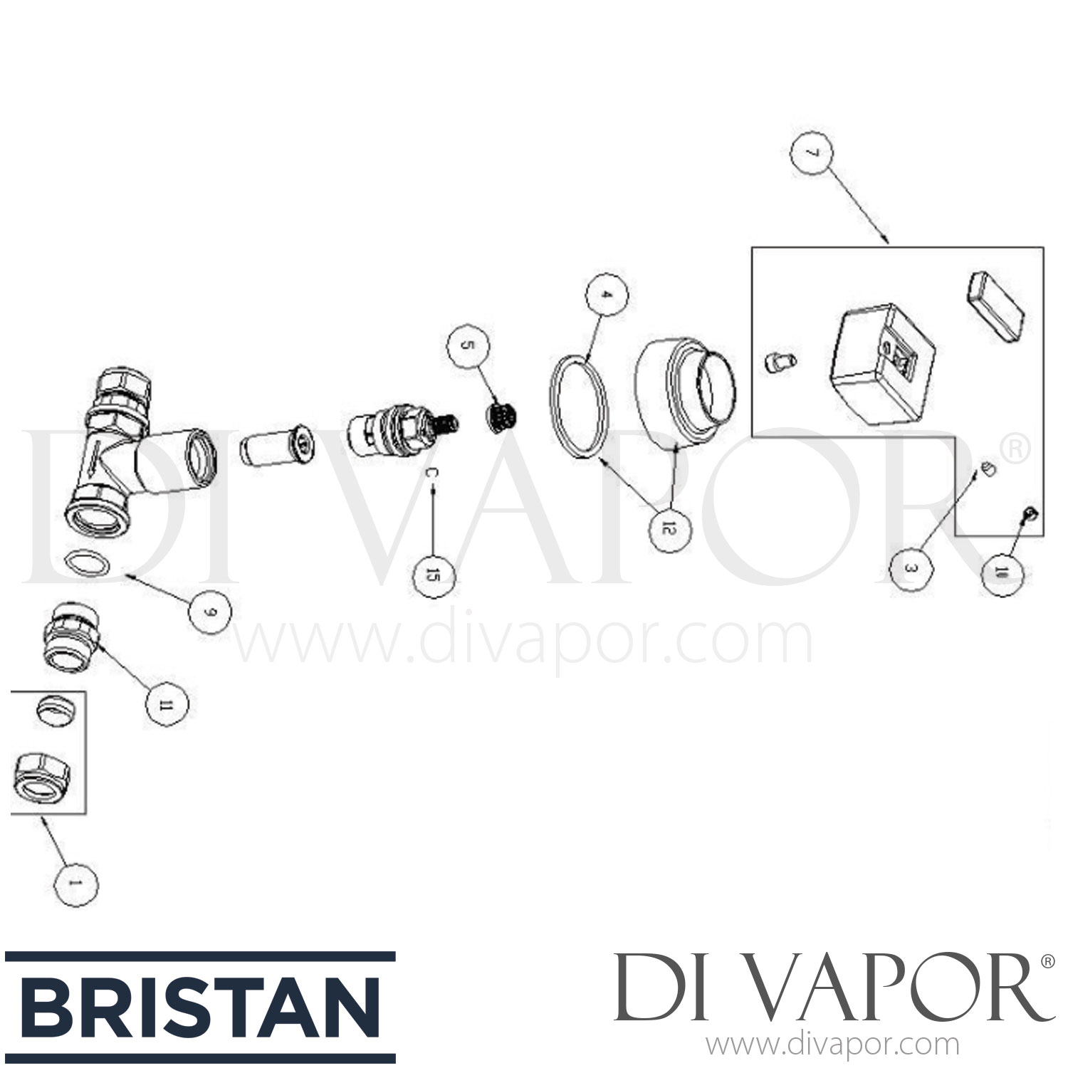 Bristan Qube Stopcock Shower Spare Parts BR DV 332