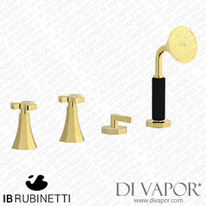 IB Rubinetti BT397OO Belmondo + Belmondo Elle Four Holes Bath Filler with Overflow Outlet Connection Diverter and Shower Kit Spare Parts