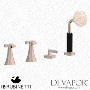 IB Rubinetti BT397RS Belmondo + Belmondo Elle Four Holes Bath Filler with Overflow Outlet Connection Diverter and Shower Kit Spare Parts