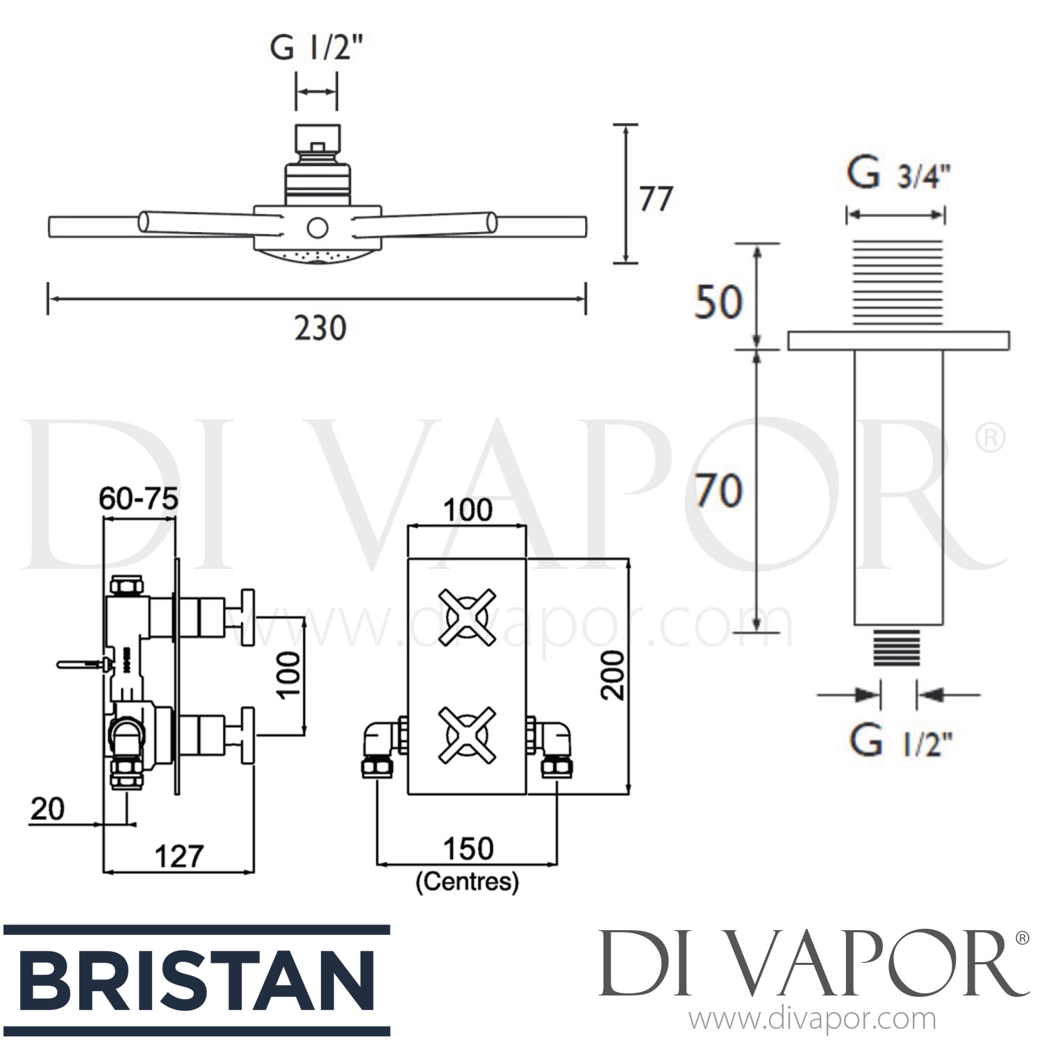 Bristan CASCADE SHWR PK Cascade Shower Pack with Star Fixed Head Spare Parts