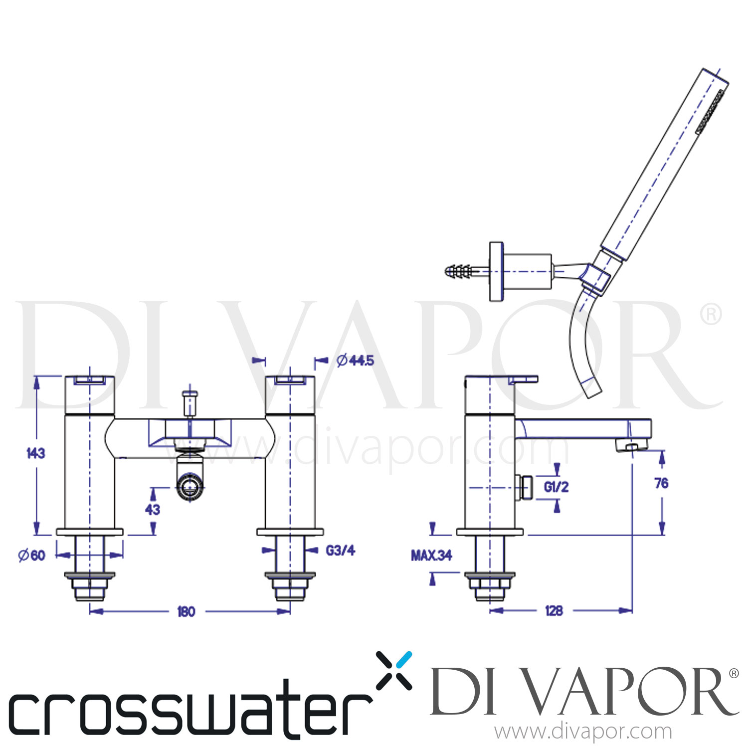 Crosswater CE422DC+ Central Bath Shower Mixer with Kit Spare Parts