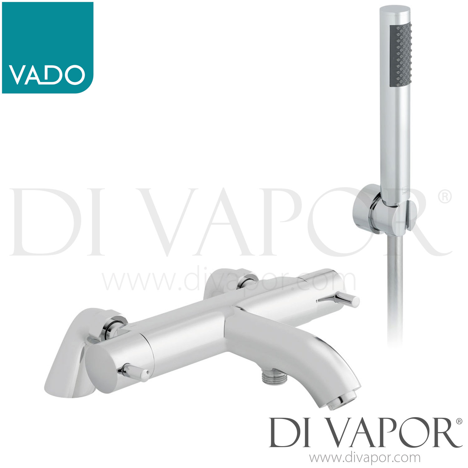 VADO CEL131T+KC/P Celsius Pillar Mounted 2 Hole Thermostatic Bath