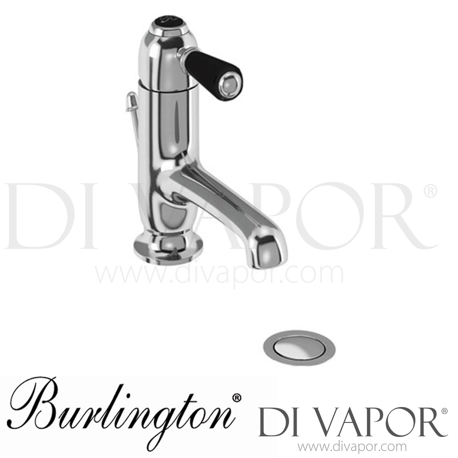 Burlington CH20 BLA Chelsea Straight Basin Mixer Tap with PopUp Waste