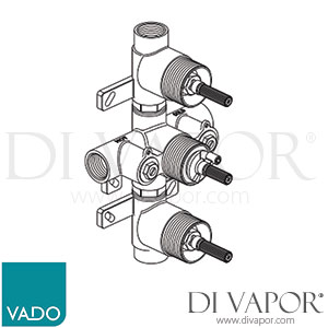 VADO CON-028D/2-BR Valve Body DX 2 Outlet, 3 Handle 128D/2 Concealed Thermostatic Valve Shower Spare Parts
