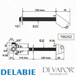 Delabie 796202 Tempomix Cross Wall Shower Spare Parts