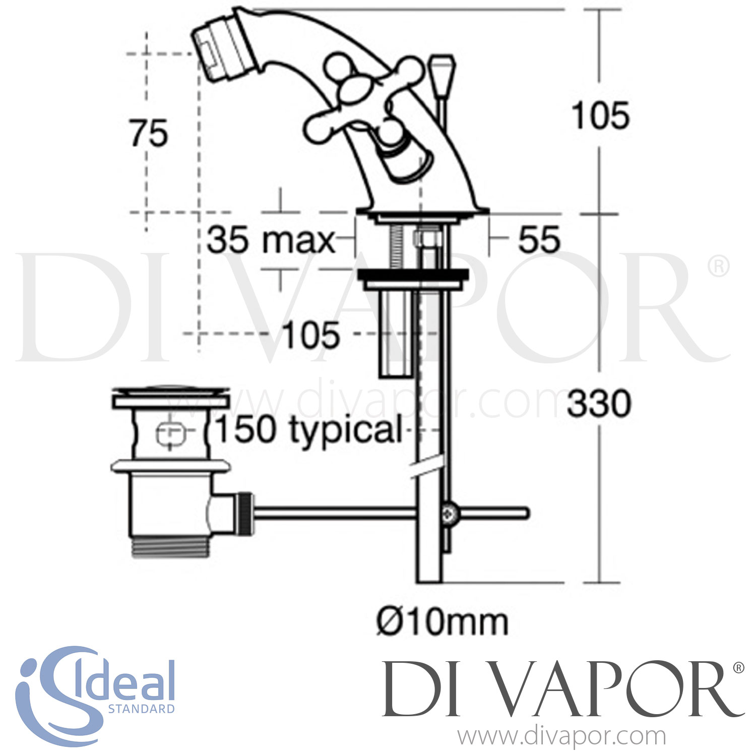 Ideal Standard E6115AA Kingston Dual Control One Taphole Bidet Mixer