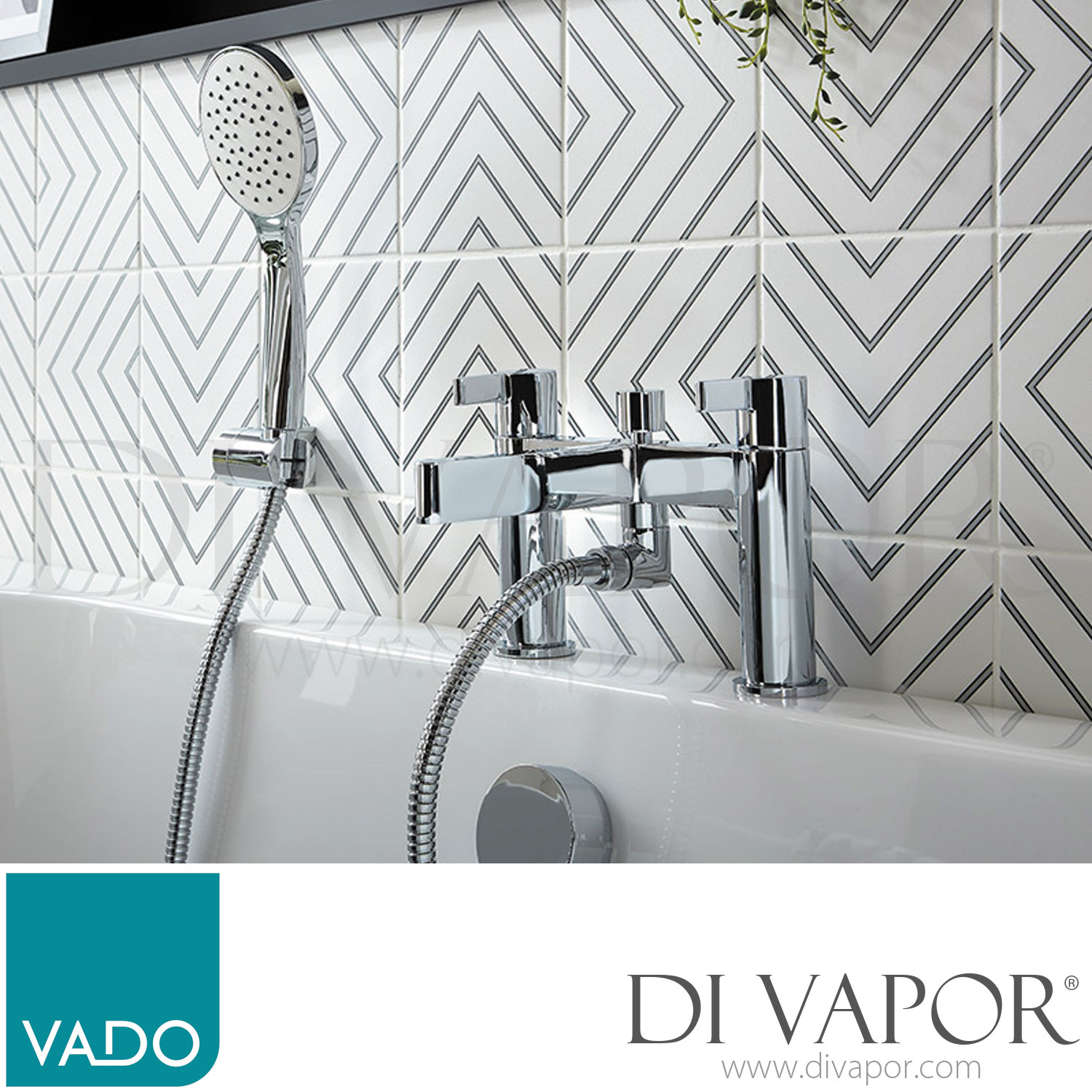 VADO EDI130+KCP Edit 2 Hole Bath Shower Mixer Deck Mounted with