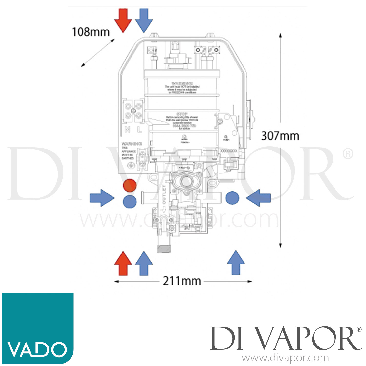 VADO ELSCHI95BLK Black Chic Electric Shower 9.5kW Spare Parts