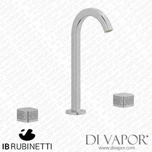 IB Rubinetti EO392SS_2 Elio Three Hole Washbasin Set Complete with Drain 60Degree Cut Spout and Coral Lever Spare Parts