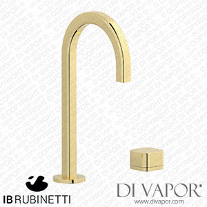 IB Rubinetti EO394II_3 Elio Washbasin Two Hole Mixer with Hydroprogressive Cartridge Complete with Drain Full Arch Spout and Plain Lever Spare Parts