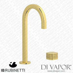 IB Rubinetti EO394OO_4 Elio Washbasin Two Hole Mixer with Hydroprogressive Cartridge Complete with Drain Full Arch Spout and Coral Lever Spare Parts