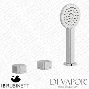 IB Rubinetti EO397CC_1 Elio Three Hole Deck Mounted Bath Filler with Hydroprogressive Cartridge Diverter Shower Kit and Connection To The Tub Filler Outlet Plain Handle Spare Parts