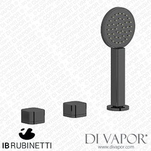 IB Rubinetti EO397CF_1 Elio Three Hole Deck Mounted Bath Filler with Hydroprogressive Cartridge Diverter Shower Kit and Connection To The Tub Filler Outlet Plain Handle Spare Parts