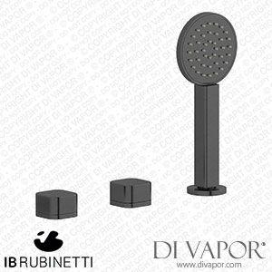 IB Rubinetti EO397CS_1 Elio Three Hole Deck Mounted Bath Filler with Hydroprogressive Cartridge Diverter Shower Kit and Connection To The Tub Filler Outlet Plain Handle Spare Parts