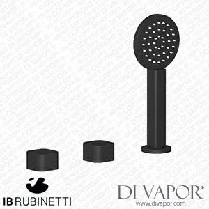 IB Rubinetti EO397NP_1 Elio Three Hole Deck Mounted Bath Filler with Hydroprogressive Cartridge Diverter Shower Kit and Connection To The Tub Filler Outlet Plain Handle Spare Parts