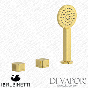 IB Rubinetti EO397OO_1 Elio Three Hole Deck Mounted Bath Filler with Hydroprogressive Cartridge Diverter Shower Kit and Connection To The Tub Filler Outlet Plain Handle Spare Parts