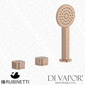 IB Rubinetti EO397SR_1 Elio Three Hole Deck Mounted Bath Filler with Hydroprogressive Cartridge Diverter Shower Kit and Connection To The Tub Filler Outlet Plain Handle Spare Parts
