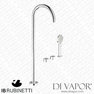 IB Rubinetti EO700CC_1 Elio Three Hole Deck Mounted Bath Filler with Hydroprogressive Cartridge Diverter Shower Kit and Free Standing Spout Plain Handle Spare Parts