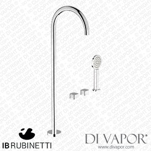 IB Rubinetti EO700CC_2 Elio Three Hole Deck Mounted Bath Filler with Hydroprogressive Cartridge Diverter Shower Kit and Free Standing Spout Coral Handle Spare Parts