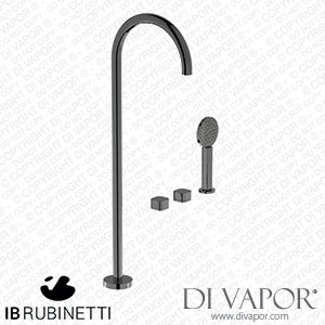 IB Rubinetti EO700CF_1 Elio Three Hole Deck Mounted Bath Filler with Hydroprogressive Cartridge Diverter Shower Kit and Free Standing Spout Plain Handle Spare Parts