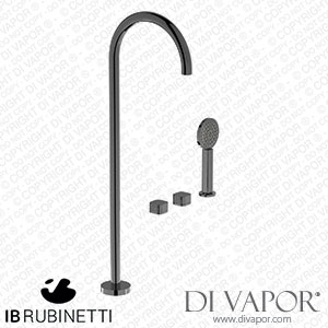 IB Rubinetti EO700CF_2 Elio Three Hole Deck Mounted Bath Filler with Hydroprogressive Cartridge Diverter Shower Kit and Free Standing Spout Coral Handle Spare Parts