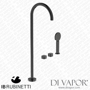 IB Rubinetti EO700CS_1 Elio Three Hole Deck Mounted Bath Filler with Hydroprogressive Cartridge Diverter Shower Kit and Free Standing Spout Plain Handle Spare Parts