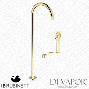 IB Rubinetti EO700II_1 Elio Three Hole Deck Mounted Bath Filler with Hydroprogressive Cartridge Diverter Shower Kit and Free Standing Spout Plain Handle Spare Parts